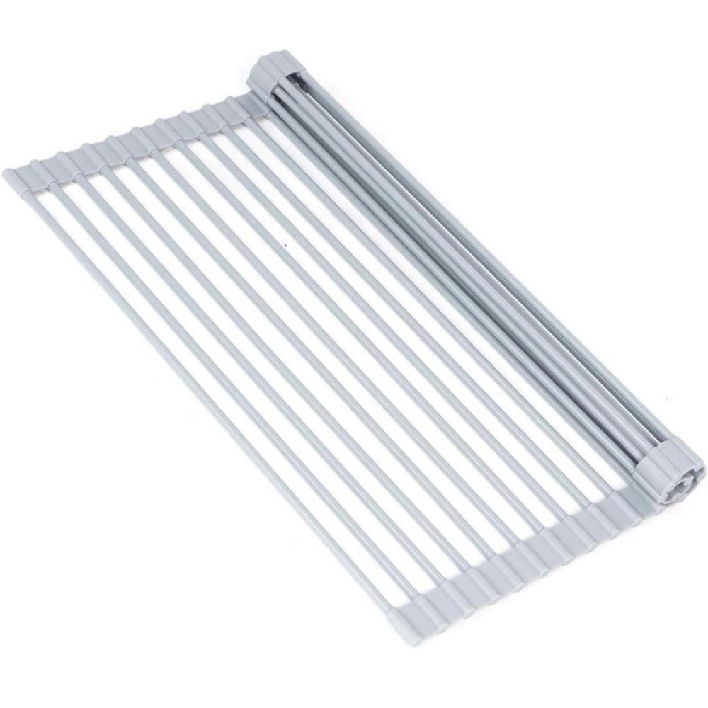 Roll up silicone dish drying rack 20.5“ by 14“ over the sink for kitchen in gray